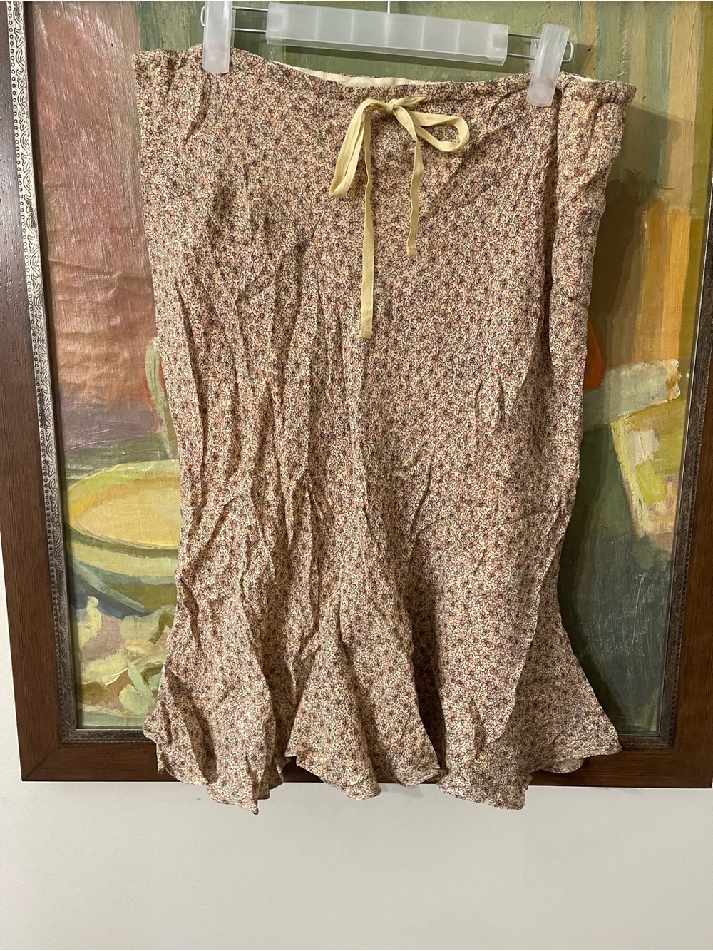 Sundance Small Floral Cream and Pink Drawstring A-Line Skirt